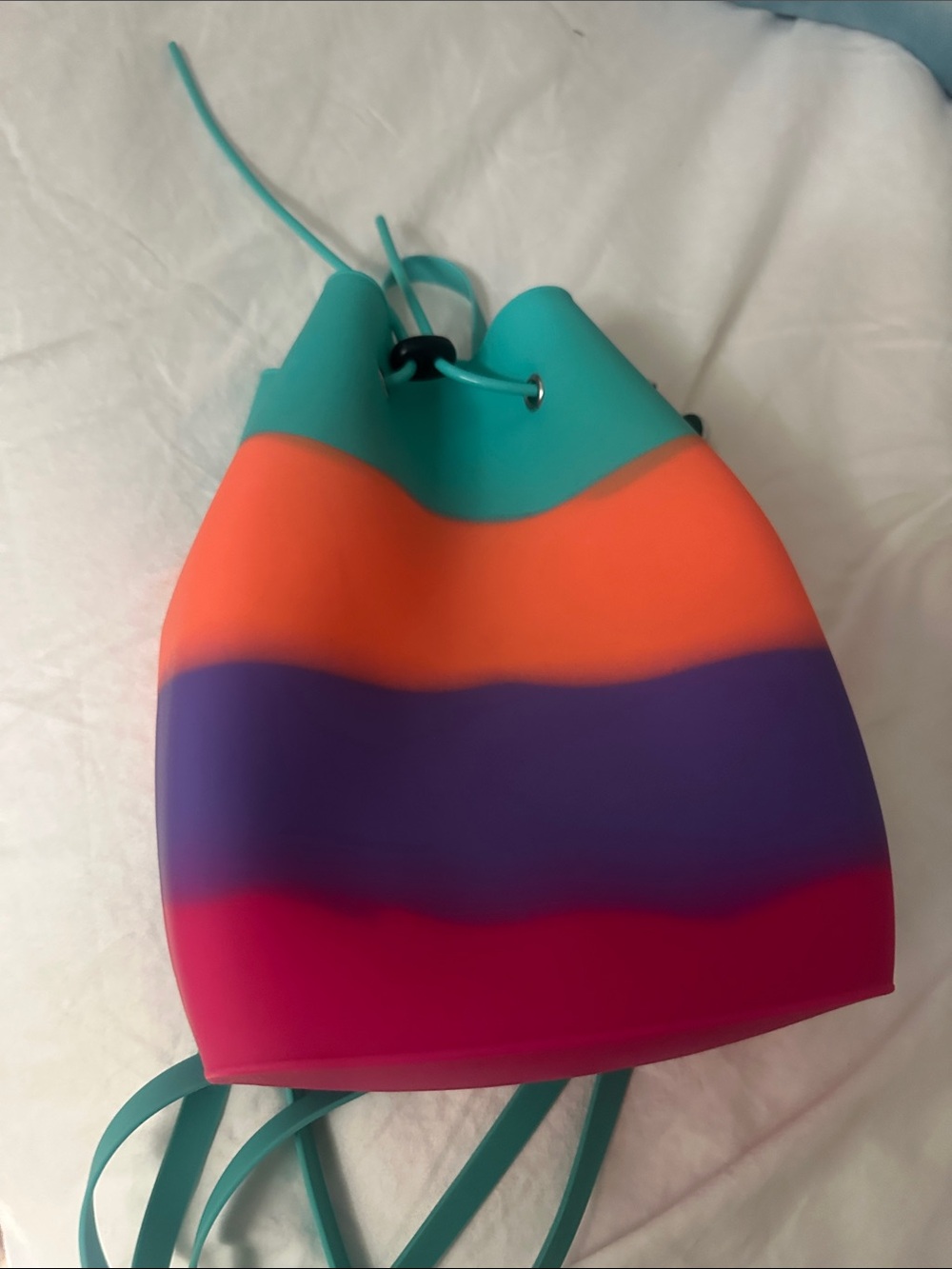 Colorblock Kids Drawstring Backpack in Teal, Orange, Purple and Pink